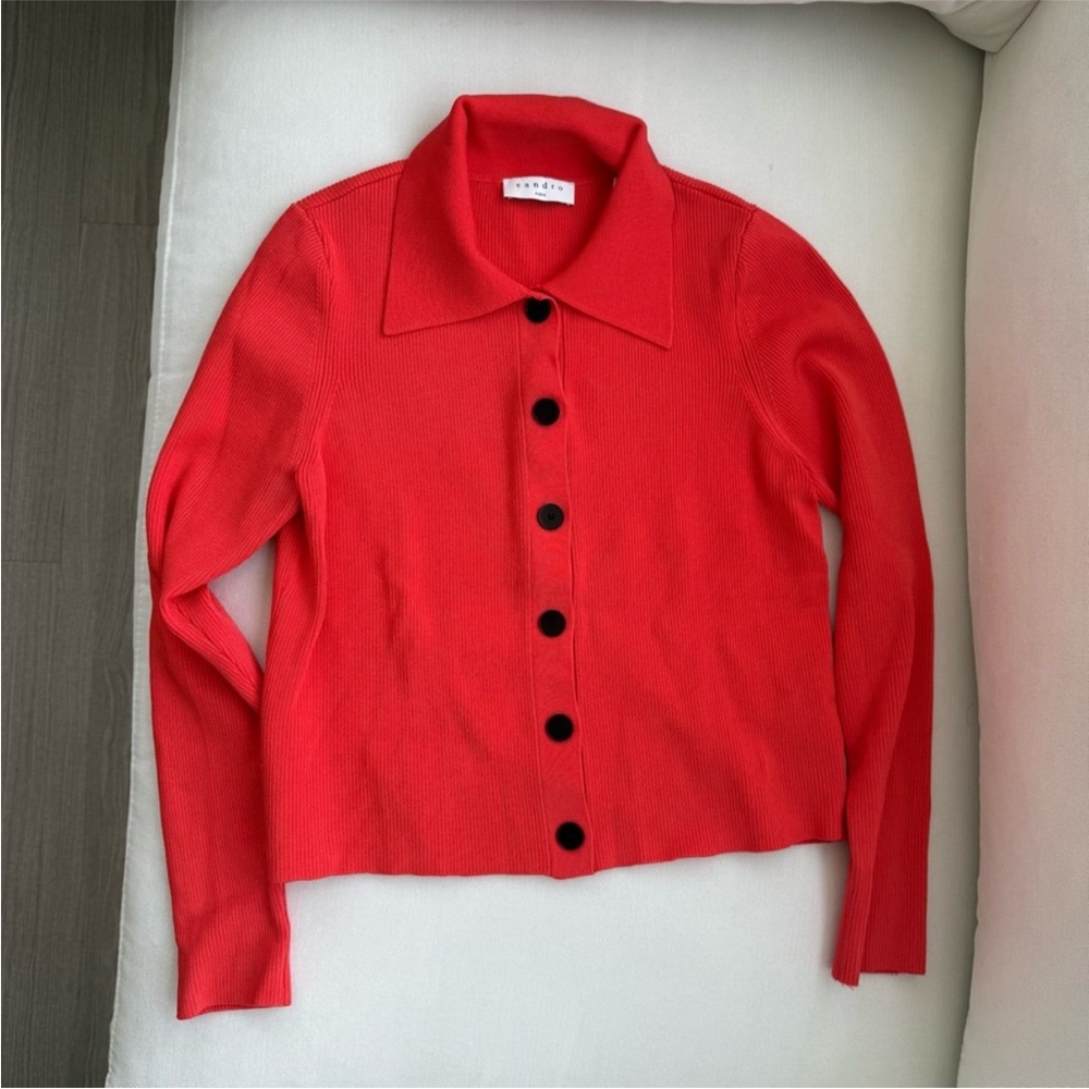 Sandro Red Button-Up Cardigan
